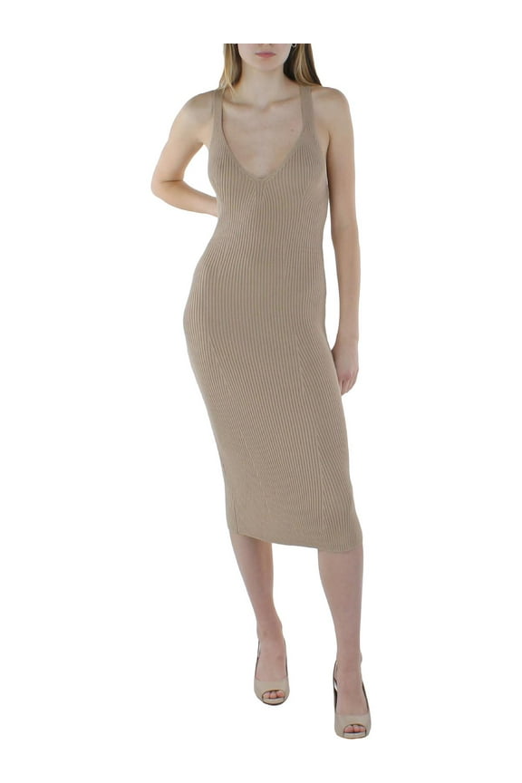 Womens Knit Ribbed Midi Dress