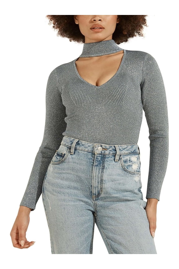 Womens Lexie Metallic V-Neck Pullover Sweater