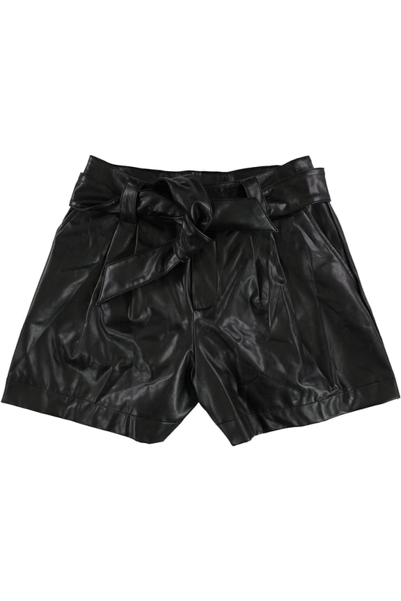Womens Mariah Tied Faux Leather Casual Mini Shorts, Black, X-Large