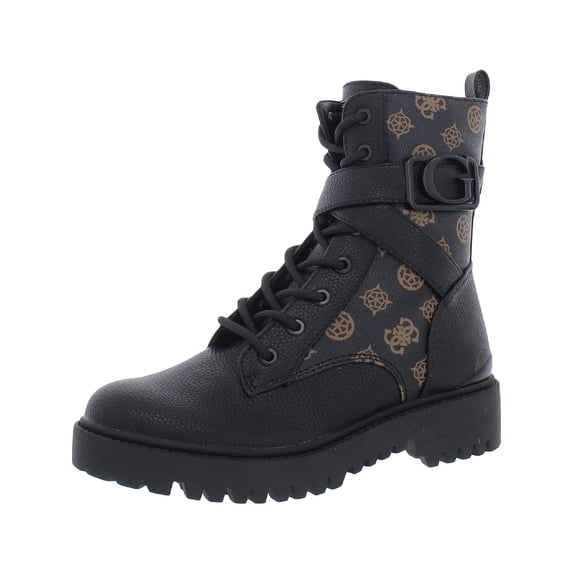Guess Womens Orana Zipper Faux Leather Combat & Lace-up Boots