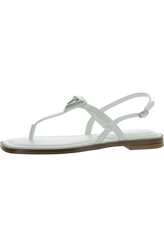 Womens Rainey Faux Leather Logo T-Strap Sandals