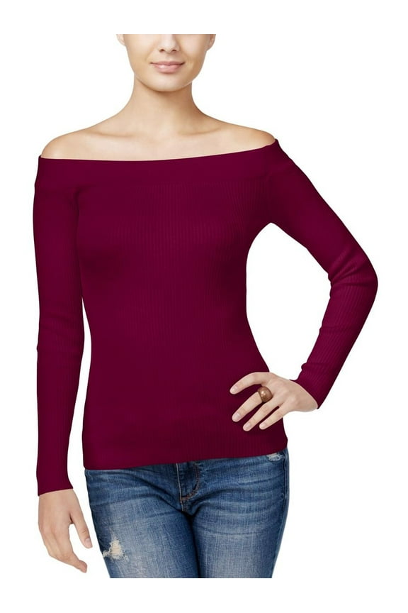Womens Ribbed Knit Off-The-Shoulder Casual Top