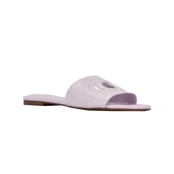 Guess Womens Tashia Faux Leather Embossed Slide Sandals