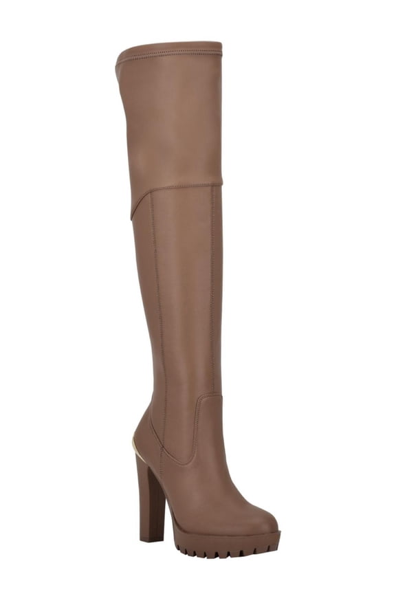 Womens Taylin Faux Leather Lugged Sole Thigh-High Boots