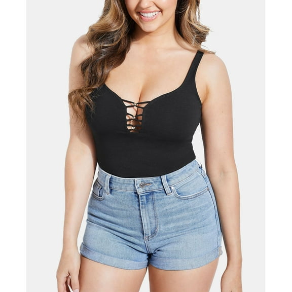 Guess Yunet Beaded Sweetheart Top Jet Black L