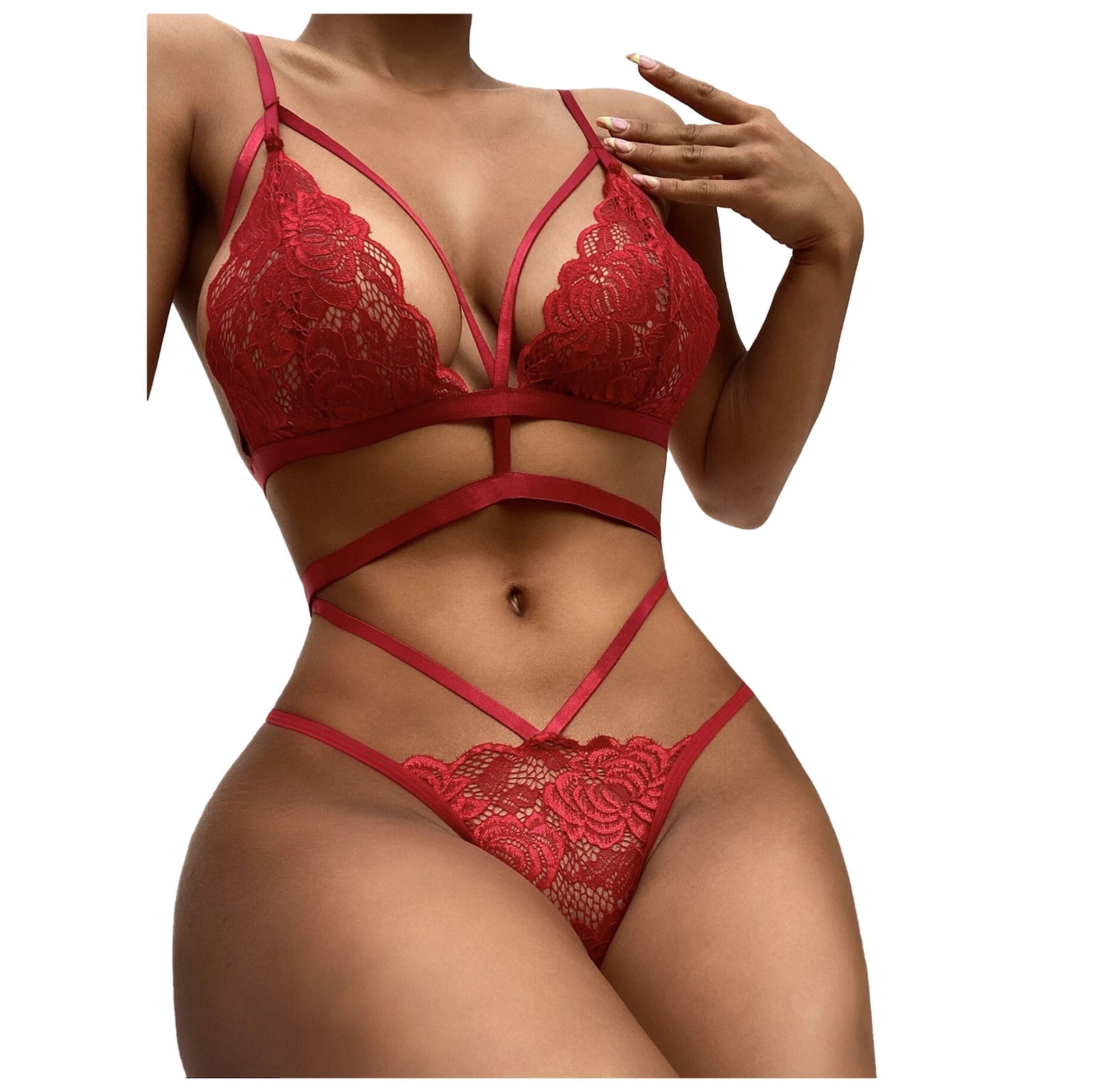 GuessLookry 2023 Bra And Panty Sets For Women Sexy Women Lingerie Lace Hollow Out Temptation Babydoll Underwear Panties Underpants Sleepwear Briefs Suit New Year Gift image