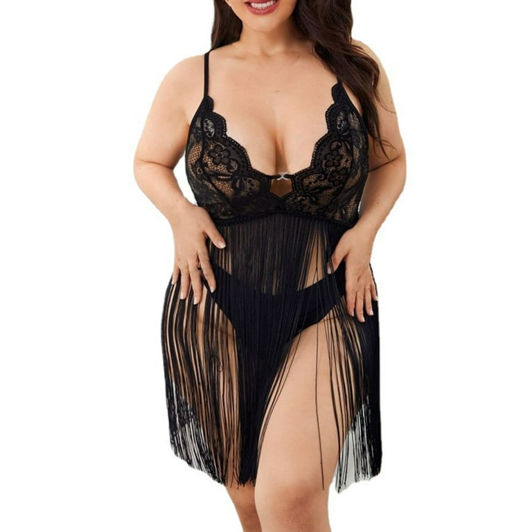 What is Christmas High Quality Mesh Floral Lace Sexy Mature Women Plus Size  Babydoll Lingerie with Fur