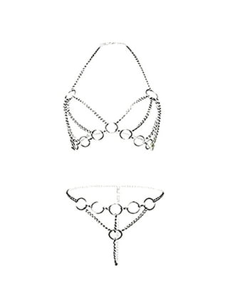 Sexy Lingerie for Women Punk Style Metal Chain Crop Passion Outfit  Embroidery Lace Funny Designed Underwear