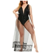GuessLookry 2023 Y2K OOTD Ladies Lace Plus Size Pajamas Sexy Lace Bow See-Through Seductive Nightdress Valentine Gift