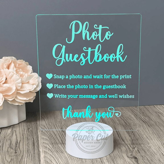 Guest Book Colorful LED Clear Acrylic Sign with White Stand