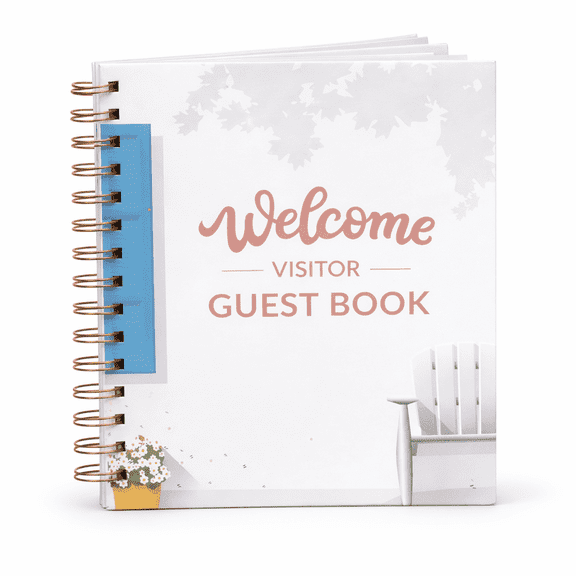 Guest Book for Rental House - Vacation Home - Short Term Rentals, Spiral Hardcover Welcome Log for Airbnbs (White/Blue)
