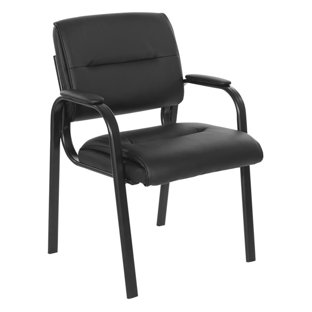 Black Faux Leather and Metal Guest Chair with Padded Armrests