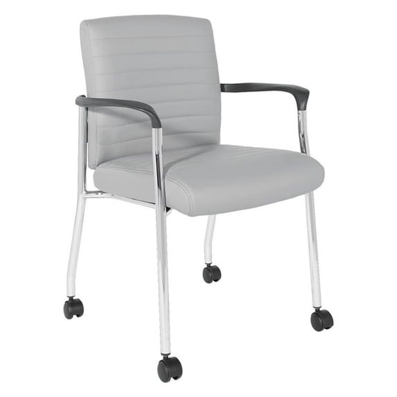 Guest Chair in Gray Faux Leather with Chrome Frame