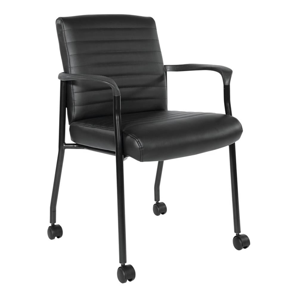 Black Faux Leather Ergonomic Guest Chair with Casters