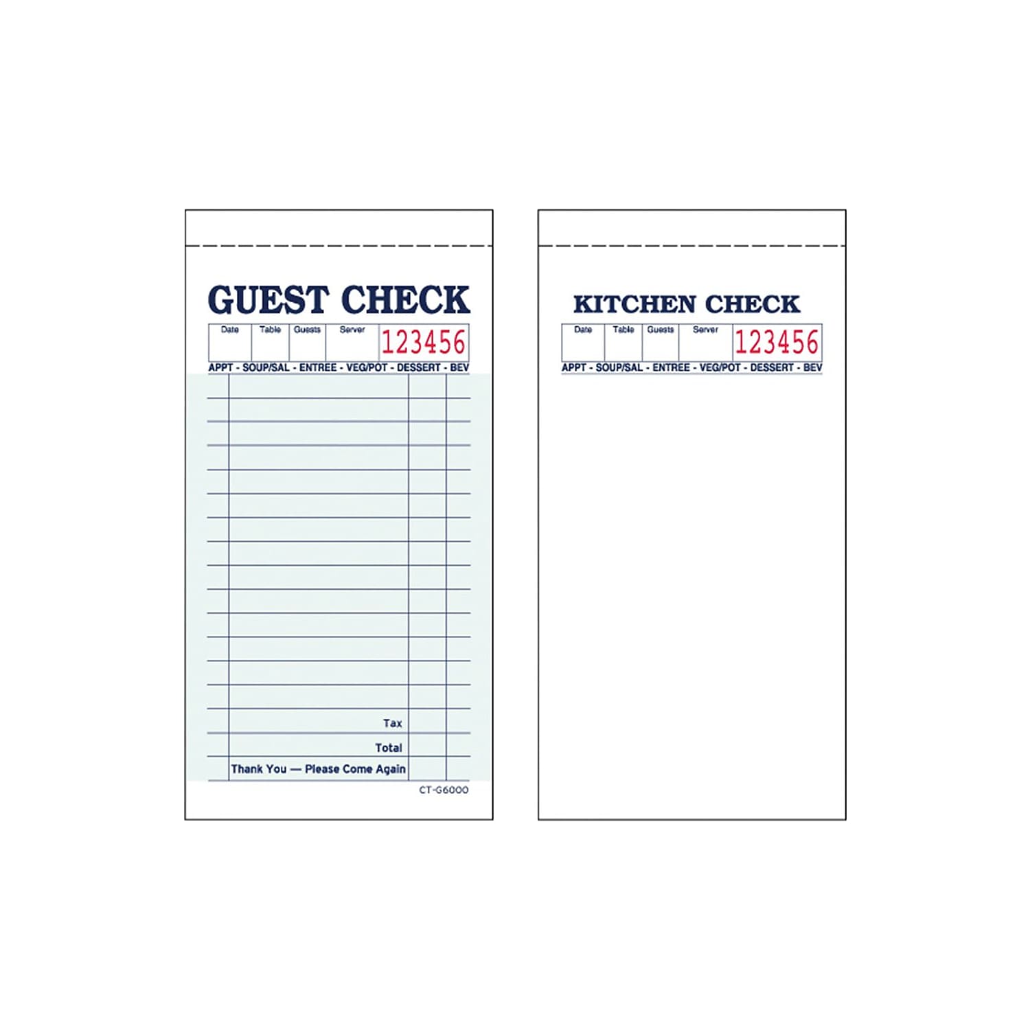 Guest Check Book 1 Part Green 16 Line, 60G 50 checks per book 50