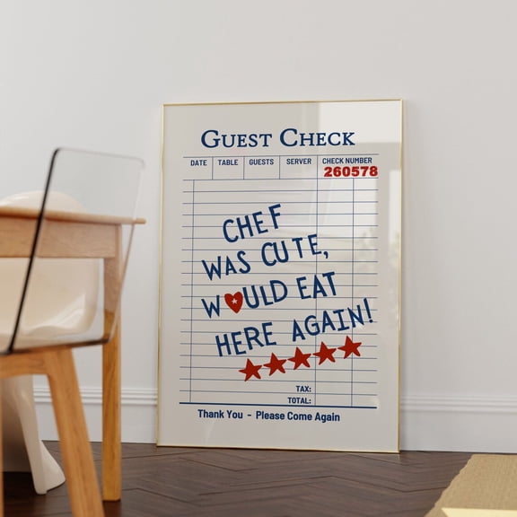 Guest Check Heart Blue Chef Kitchen Decor Wall Art