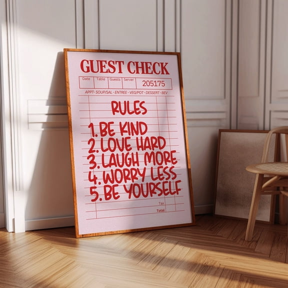 Guest Check House Rules Pink Red Trendy Preppy Aesthetic Unframed Paper Print