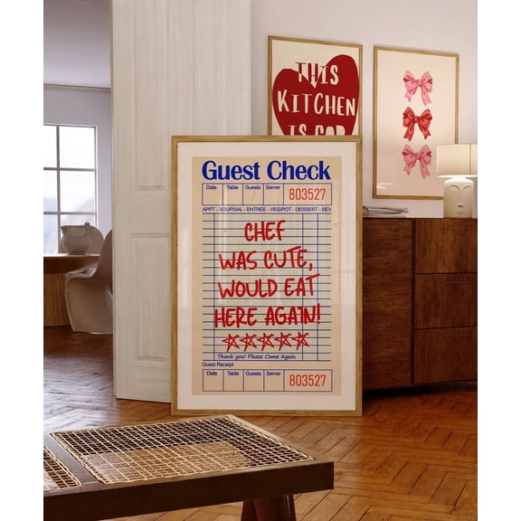 Guest Check Print, Chef Was Cute Would Eat Here Again, Guest Check Wall Art, Kitchen Wall Art, Print Guest Check, Poster Guest Check Unframed Paper Print