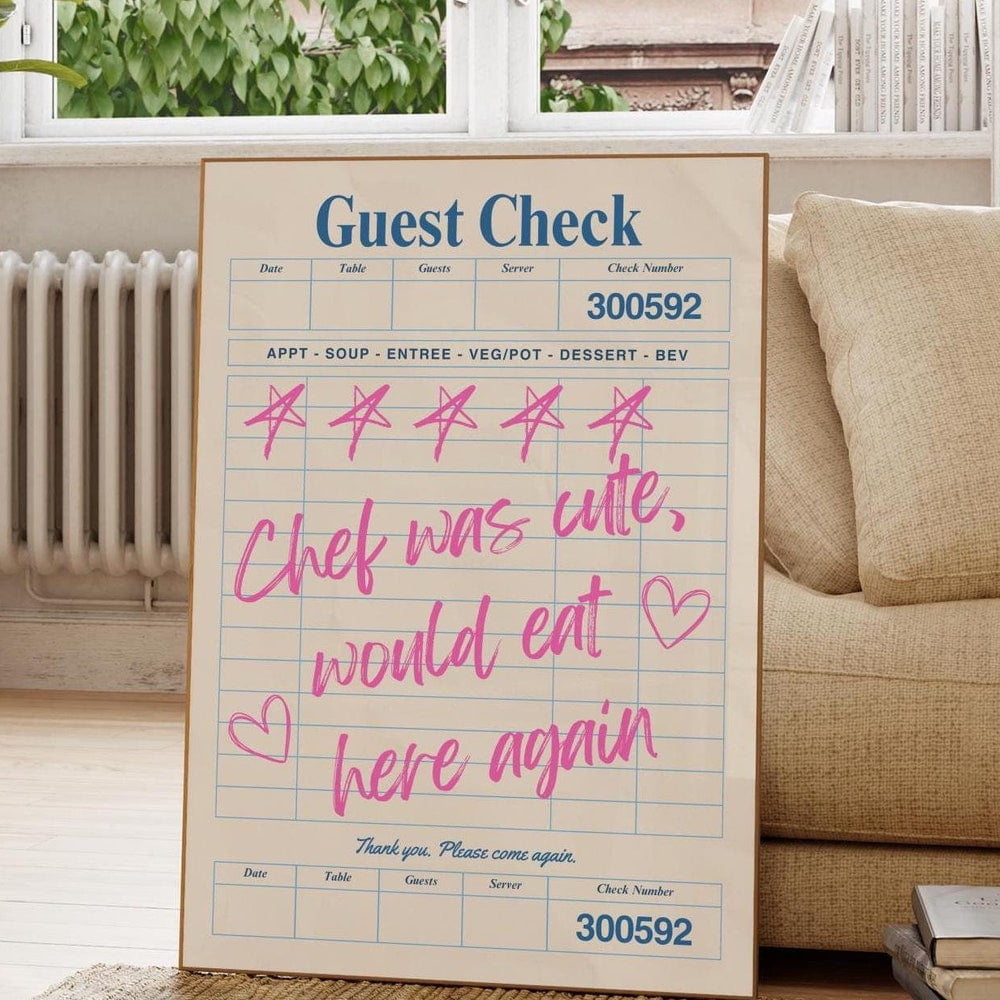 Guest Check Print, Chef Was Cute Wall Art, Retro Print, Dining Room ...
