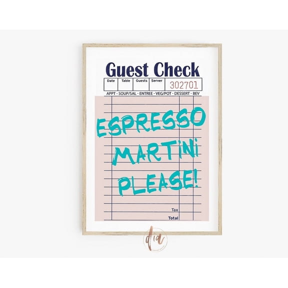 Guest Check Print, Espresso Martini, Retro Poster, Preppy Room Decor, Bar Cart Dorm Room Prints Wall Art, Modern Wall Decor, 24x36 UNFRAMED