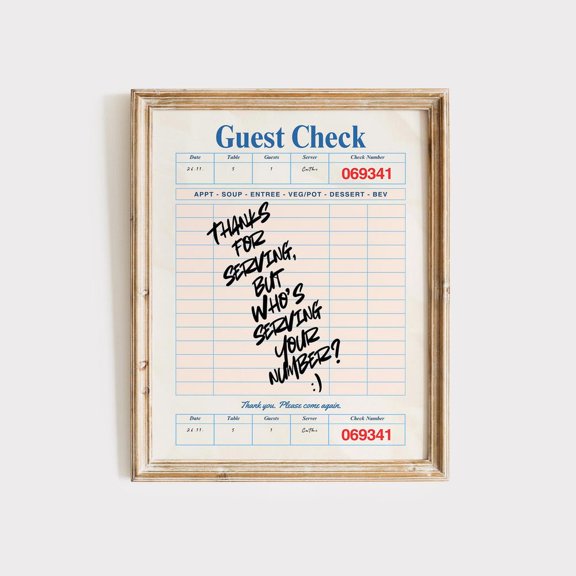 Guest Check Print Guest Check Poster Kitchen Wall Art Print Guest Check Funny Home Wall Decor Kitchen Prints Funny Guest Check Art