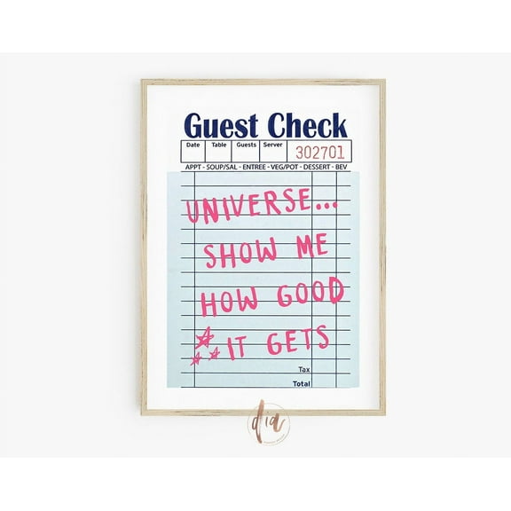 Guest Check Print, Retro Poster, College Apartment Decor, Dorm Room Preppy Room Aesthetic Wall Art, Modern Wall Decor, 16x24 UNFRAMED