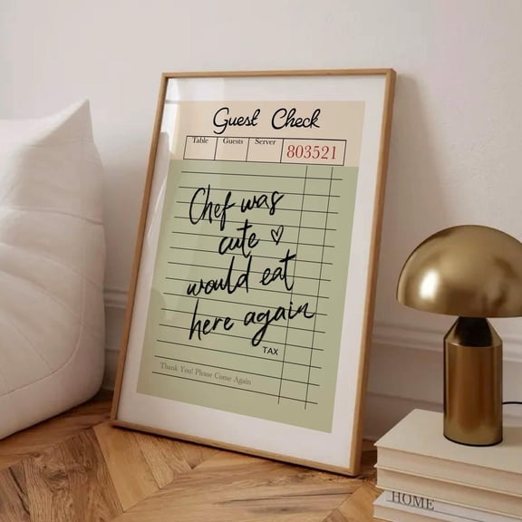 Guest Check Print Trendy Chef Was Cute Would Eat Here Again Wall Art Retro Kitchen Poster Dining Room Print Green Guest Check Poster Home Decor Living Room Dercor