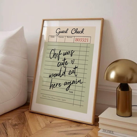 Guest Check Print, Trendy Chef Was Cute Would Eat Here Again Wall Art, Retro Kitchen Poster, Dining Room Print, Green Guest Check Poster UNFRAMED PAPER POSTER, Home Decor, Living Room Dercor