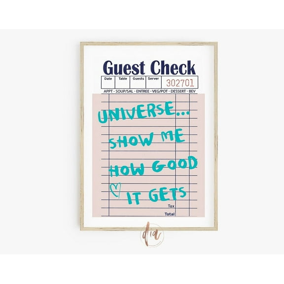 Guest Check Print, Trendy Retro Wall Art, College Apartment Poster, Dorm Room Preppy Room Aesthetic Wall Art, Modern Wall Decor, 16x24 UNFRAMED