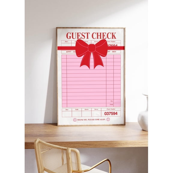 Guest Check Retro Art Poster, Unframed Size 24x36