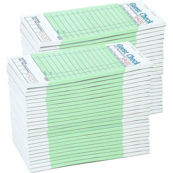 Guest Checks Server Note Pads 100 Pack 5000 Orders, Green Guest Check Pads with Bottom Receipt, Waitress Notepad for Restaurant Business