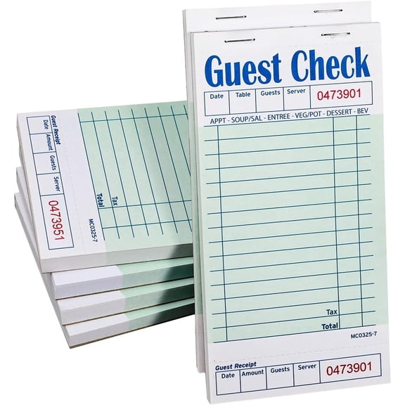 Guest Checks Server Note Pads 300 Sheets Waitress Notepad for Restaurants (6 Books) 3.5" x 6.75" Per Ticket Book