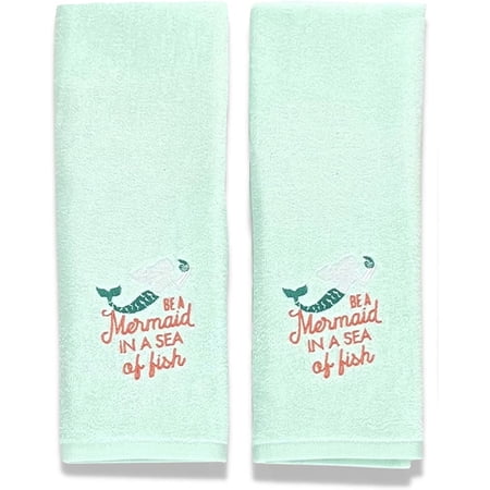 Guest Hand Towels: Luxury Soft and Absorbent Embroidered 2 Piece, 16 by 25 Inch Each (Mermaids)