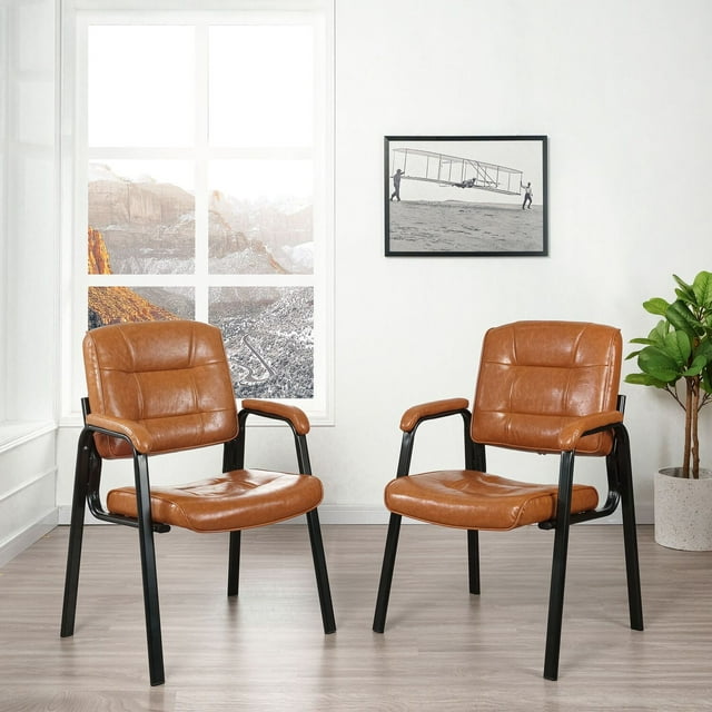 Guest Office Chair Set of 2, Heavy Duty Leather Executive Waiting Room