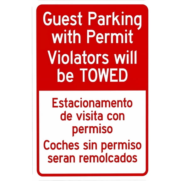 Guest Parking Permit Required Towed Bilingual Sign 8"x12" - Security Metal Wall Decor for Hotel Apartment Business Office Home Yard Street