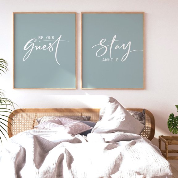 Guest Room Be Our Guest Stay Awhile Set 2 Unframed Paper Print 8x12