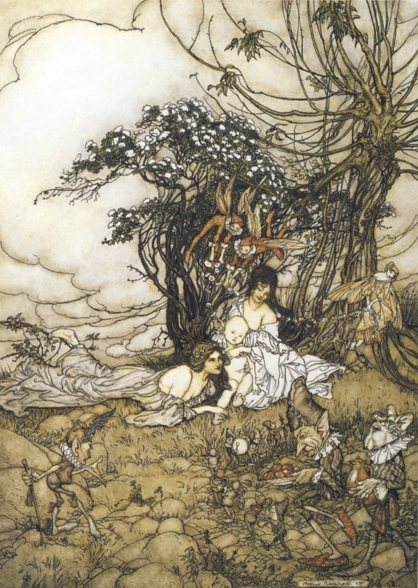 Guest of Honour 1905 Baby attended by Sprites Canvas Art - A Rackham (18 x 24)