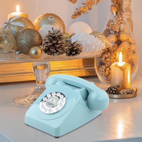 Guestbook, telephone Party,Retro Style Phone push button rotary,dial Vintage style Corded Phone home decor,desk Telephone Antique Old Fashioned Classic, Blue