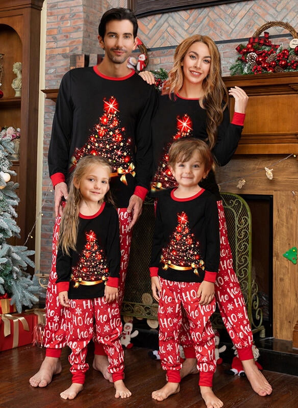 Gueuusu Family Matching 2Pcs Pajamas Sets Black Long Sleeve Christmas