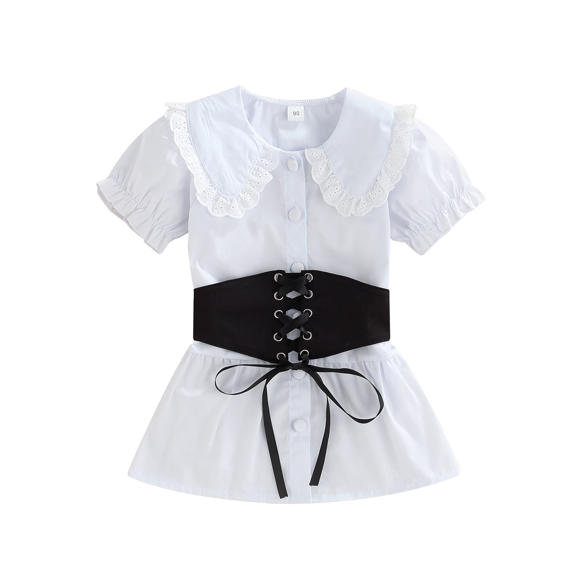 Gueuusu Infant Patchwork Dress with Belt, Girls Casual Lace Doll