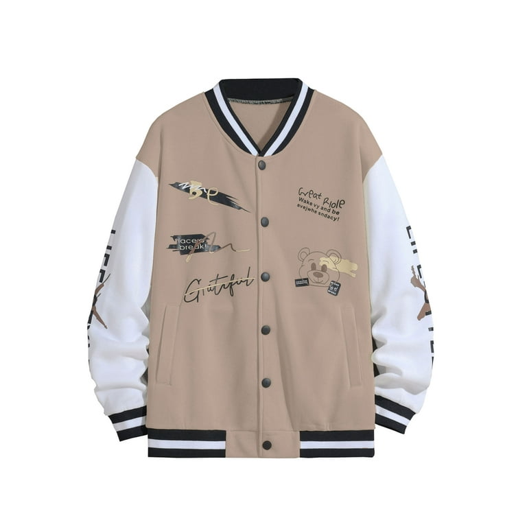 Gueuusu Mens Varsity College Jacket Button Baseball Bomber Jacket Vintage Sweatshirt Casual Streetwear Coats Walmart