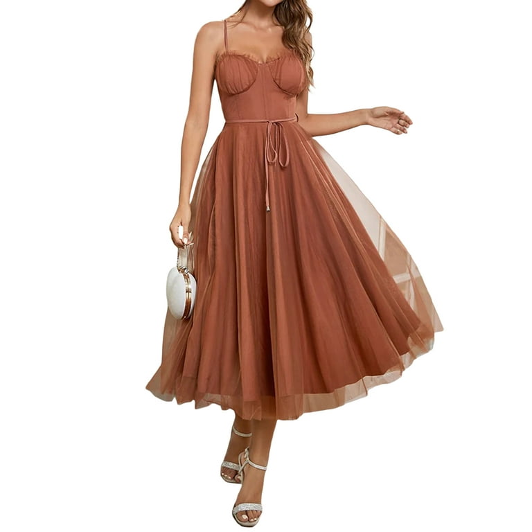 Gueuusu Women Tulle Formal Evening Dress Solid Color Backless