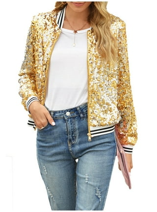 Buy online Solid Gold Metallic Bomber Jacket from jackets and blazers and  coats for Women by Trendsnu for ₹899 at 61% off