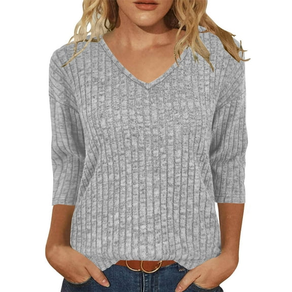Gufahion 3/4 Sleeve Tops for Women Fall Outfit Spring Casual V Neck Tshirts Summer Beach Vacation Fashion Tunic Sweaters