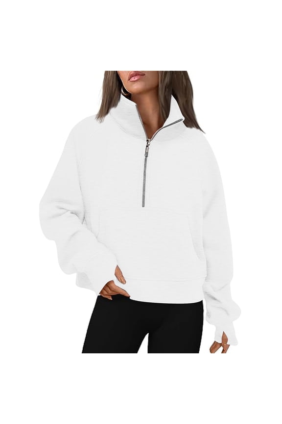 Gufahion Hoodies for Women Cropped Half Zipper Long Sleeve Sweatshirt with Pocket Fall Fashion Outfits Winter Clothing for Women