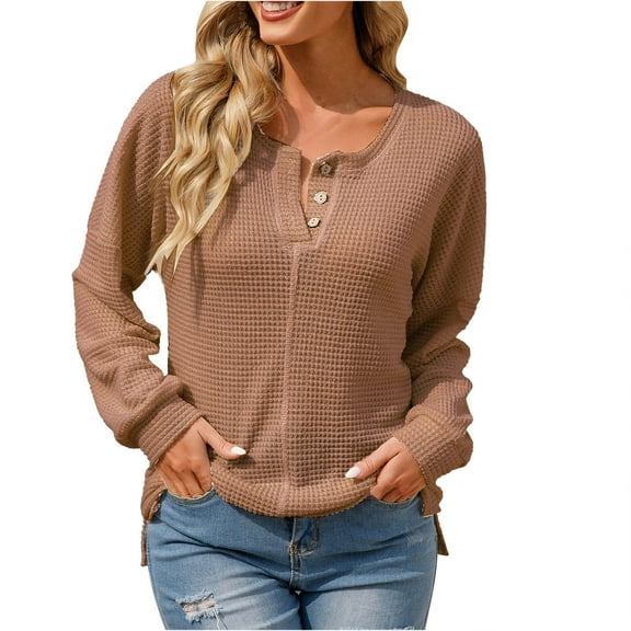 Gufahion Long Sleeve Shirts for Women V Neck Button Down Womens Tops Loose Women Fall Clothes Spring Fashion Clothing, Gifts for Women