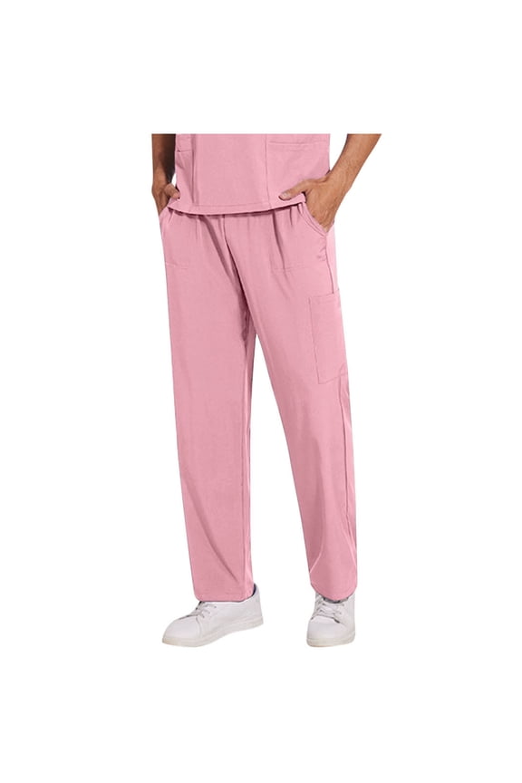 Man's Full Length Pants Sizes S-XXL Solid Color Straight Barrel Draw Rope Elastic Waist Multiple Pockets Nursing Worker, Home Gifts