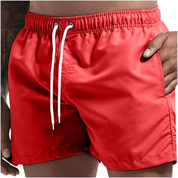 Amkhujs Men's Shorts Pants Sizes 4-12 Men Breathable Three-point Beach Sports Elasticated Lace-up Trousers, Gifts for Family, Red