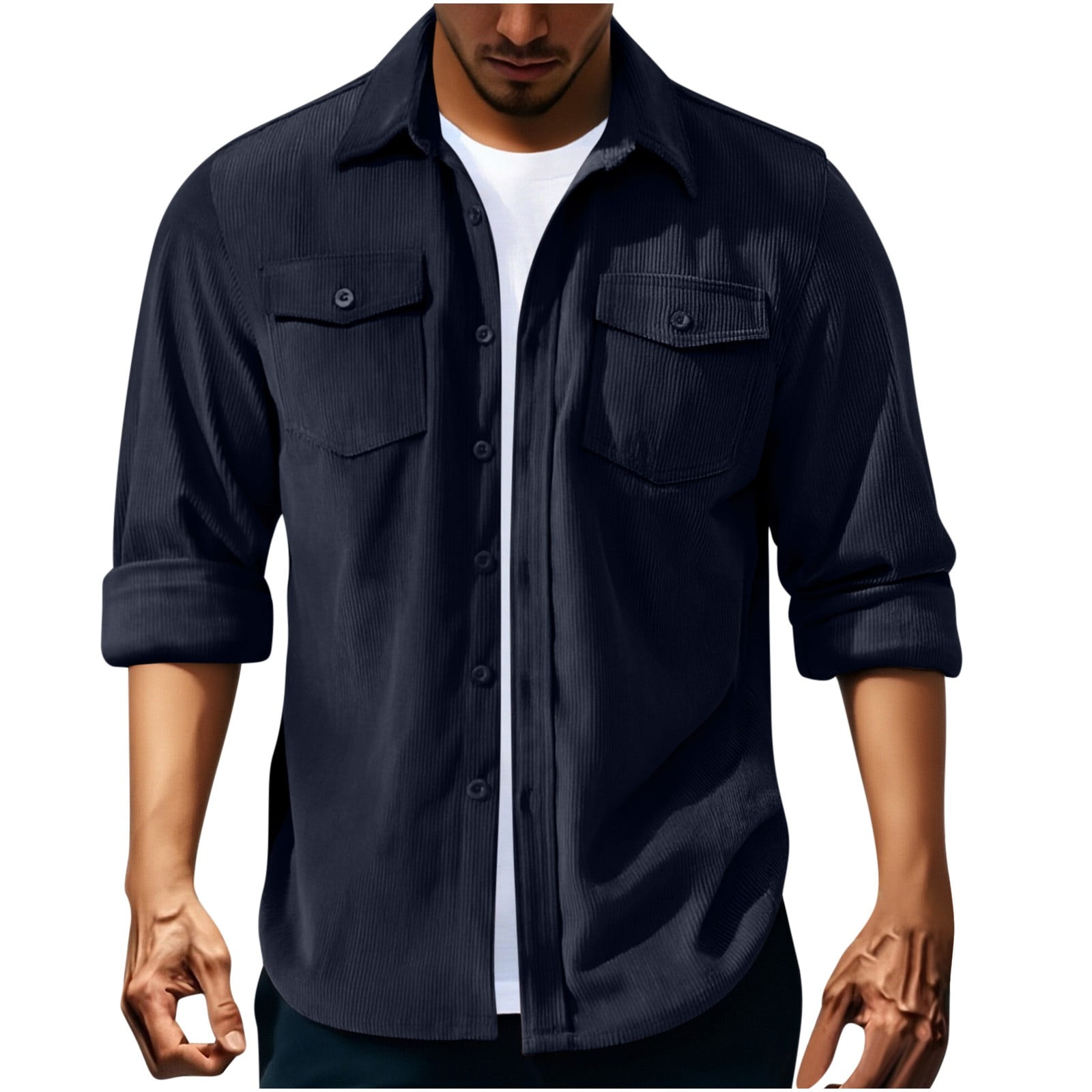Gufahion Mens Corduroy Shirts Button Down Long Sleeve Work Shackets ...