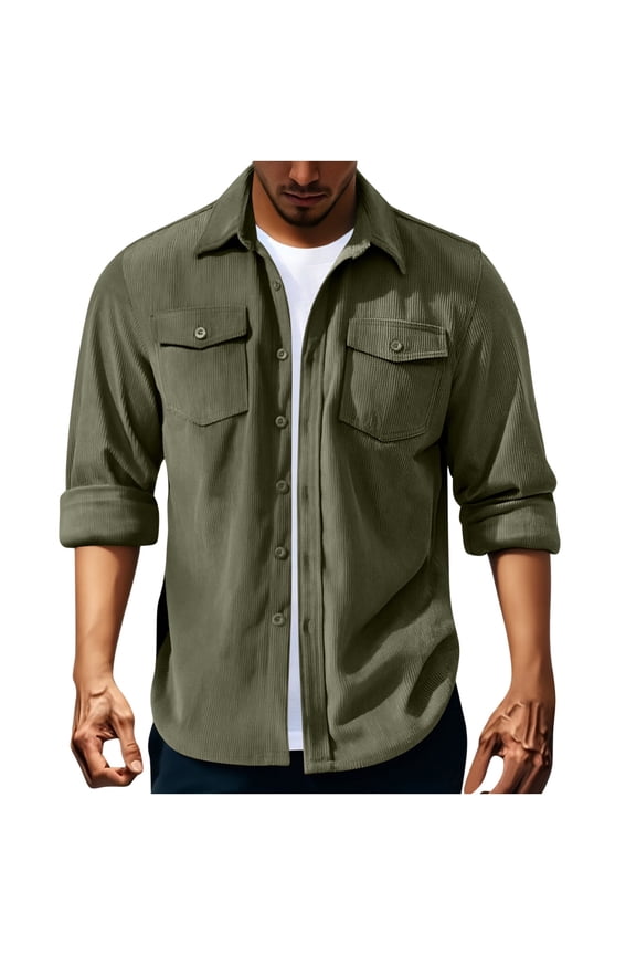 Amkhujs Mens Corduroy Shirts Button Down Long Sleeve Work Shackets Casual Fall Jackets with Pockets Winter Outfits